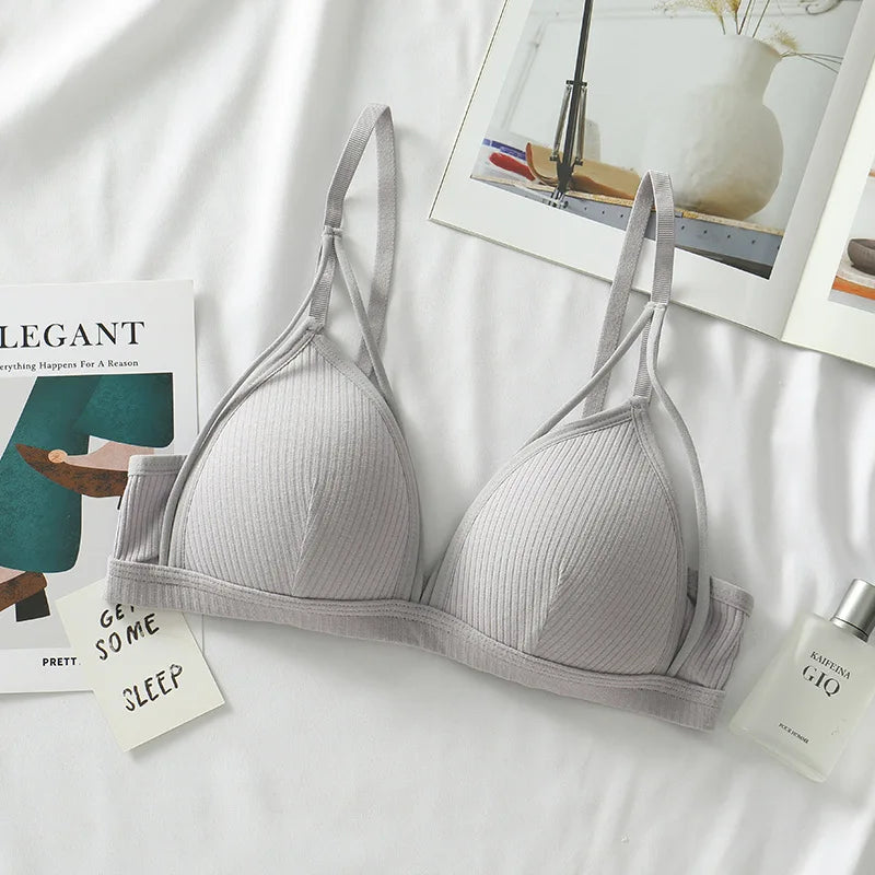 Cotton Bra For Women Push-Up Bralette Sexy Lingerie Deep V Backless Small Breast Fixed Pad Bra Comfort Underwear