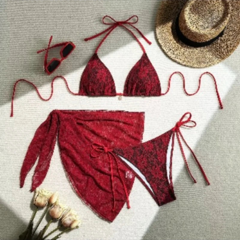 Lace Sexy Bikinis Female Swimsuits Women Three-Piece Swimwear Beach Swimming Wear Bathing Suits Brazilian Bikini Set Pool Bather