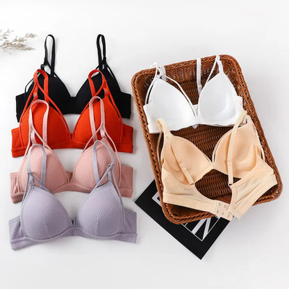 Cotton Bra For Women Push-Up Bralette Sexy Lingerie Deep V Backless Small Breast Fixed Pad Bra Comfort Underwear