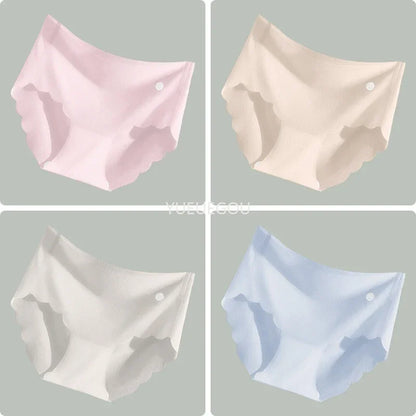 4PCS Ice Silk Seamless Underwear Ultra-thin Women's Panties Sexy Transparent Stretch Briefs High Waist Comfortable Lingerie M-XL