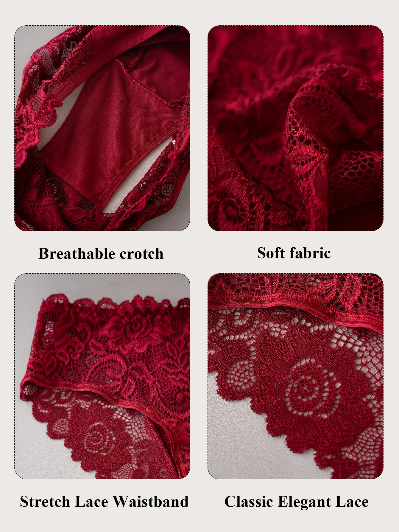 3PCS Plus-Size Women's Underwear Elegant Lace Floral Trimmed Panties Ladies Solid Color Hollow Sexy Briefs Lingerie Hot Sales
