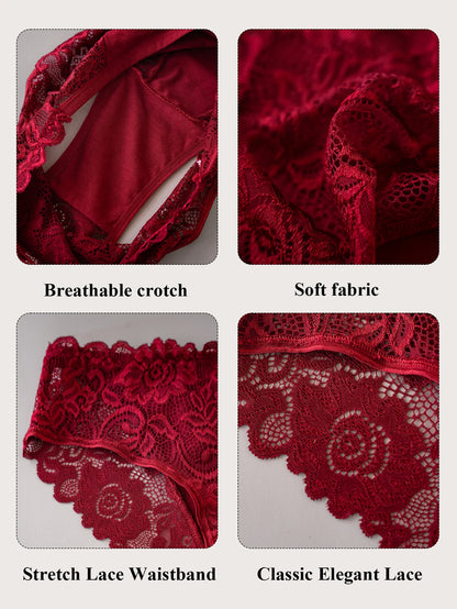 3PCS Plus-Size Women's Underwear Elegant Lace Floral Trimmed Panties Ladies Solid Color Hollow Sexy Briefs Lingerie Hot Sales