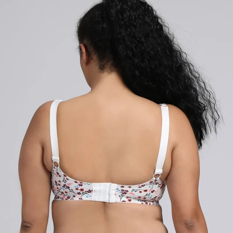 Cotton Plus Size Bra 80-110F Wide Strap Underwire Bra with European Print Ultra Thin Breathable Full Coverage Lingerie for Women