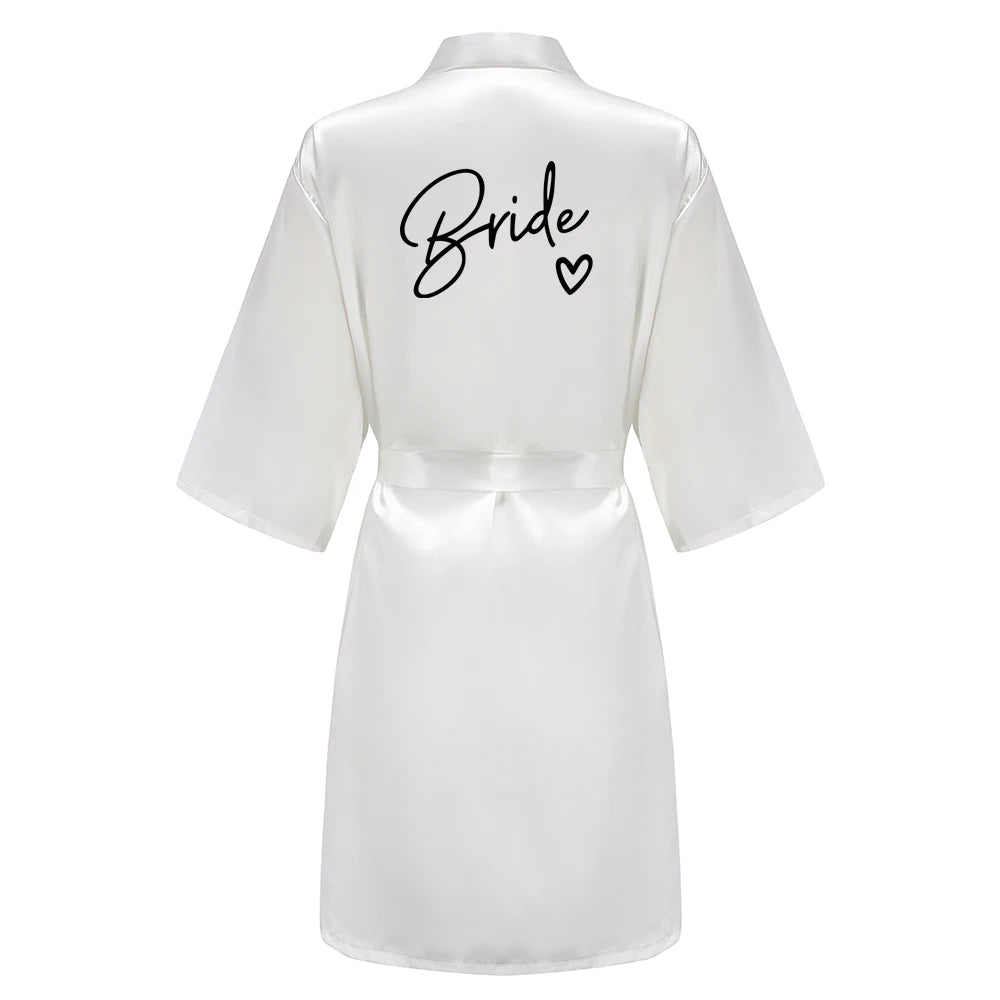 Wedding Party Team Bride Robe Kimono Satin Pajamas Bridesmaid Bathrobe With White Letters YE8171