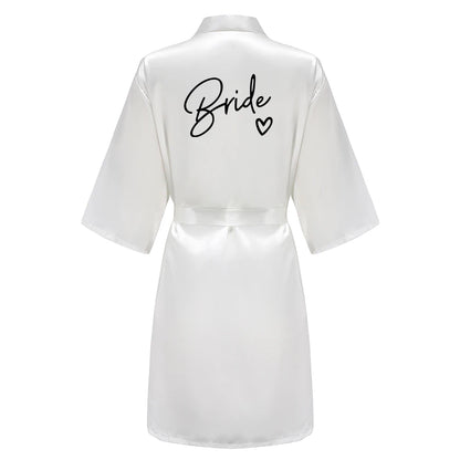 Wedding Party Team Bride Robe Kimono Satin Pajamas Bridesmaid Bathrobe With White Letters YE8171