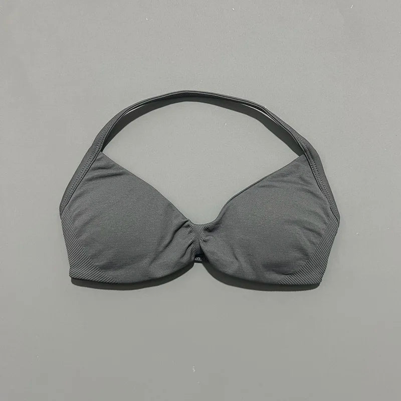 HISTELLO Impact Strappy Bra Gym Top Women High Support Thin Strap Halter Sports Seamless Bras Scrunch Push-up Workout Yoga Tanks