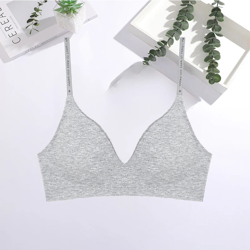 FINETOO Women Sexy Seamless Bras Deep V Neck Bralette Sexy Lingerie Letter Strap Tops Push Up Underwear Wireless Brassiere Lady
