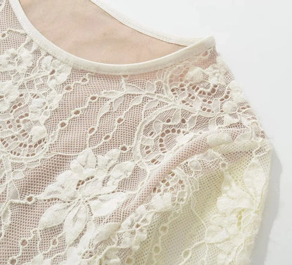 Women's Crew Neck Double Layer Long Sleeved Lace Bodysuit