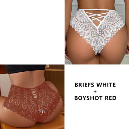 CINOON 2PCS/Set New Panties Women Lace Underwear Sexy Low-Waist Briefs Hollow Out G String Underpant Embroidery Female Lingerie