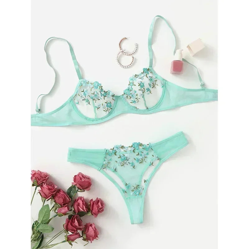 New Sexy Lace Floral Lingerie Set Women's Underwear Transparent Bra Party Sets Lace Lingerie Bra Set Underwear Set S-XL Size