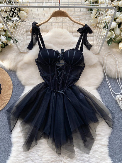 SINGREINY Sexy Role Play Wedding Dress Female Spaghetti Strap Sheath Sleepwear Nightwear Women Lace Spliced Gauze Erotic Pajamas