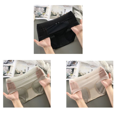 3PCS Women Panties Sexy Lingerie Ice Silk Quick Drying Briefs Female Seamless Underwear Solid Color Underpants Cool Panties