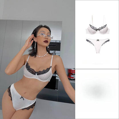 Sexy Bra Brief Sets Satin Patchwork Lace Lingerie Set for Women Push-up Breast Collection Anti Sagging Bra Underwear Women Set