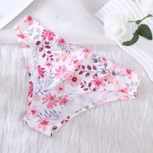 Ice Silk Seamless Flowers Panty Printed Women Panties Low-waist Sexy Lingerie Underwear Female Comfortable Cozy Sexy Lingerie