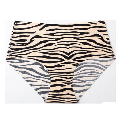 3pcs Women's Seamless Ice Silk Panties Female Mid Waist Plus Size Leopard Print Underwear Girls Fashion Brief Lady Comfort Panty