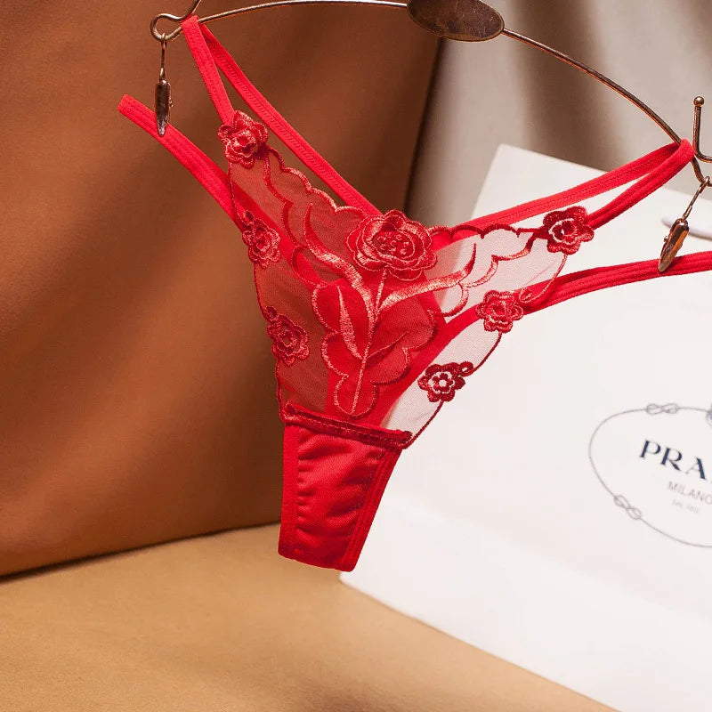 Sexy Embroidered Ladies Thong Sheer Mesh Strap Temptation Seamless Panties Women's Hot T-pants Personal Underwear G-string