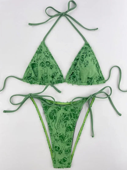 Gothic Grunge Swimsuit Distressed Micro Bikini Y2K Bathing Suits Halter Strappy Lace Up 2026 Trend Woman Punk New Beach Swimwear