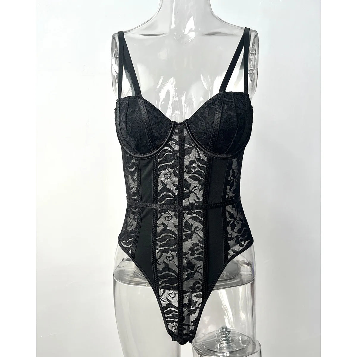 Lace Bodysuit for Women Sexy Bodies Elegant Women's Top 2025 Autumn New Solid Bodycon Ribbed Bodysuits