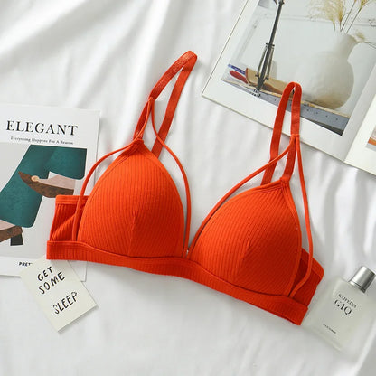 Cotton Bra For Women Push-Up Bralette Sexy Lingerie Deep V Backless Small Breast Fixed Pad Bra Comfort Underwear