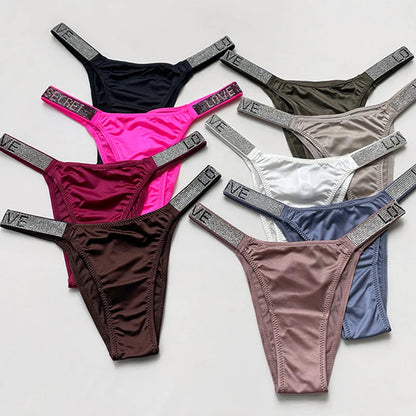 Shiny Rhinestone Thong Women Low Waist Panties Sexy Underwear Ladies Briefs Lingere Panty Underware Womens Lingerie Thongs