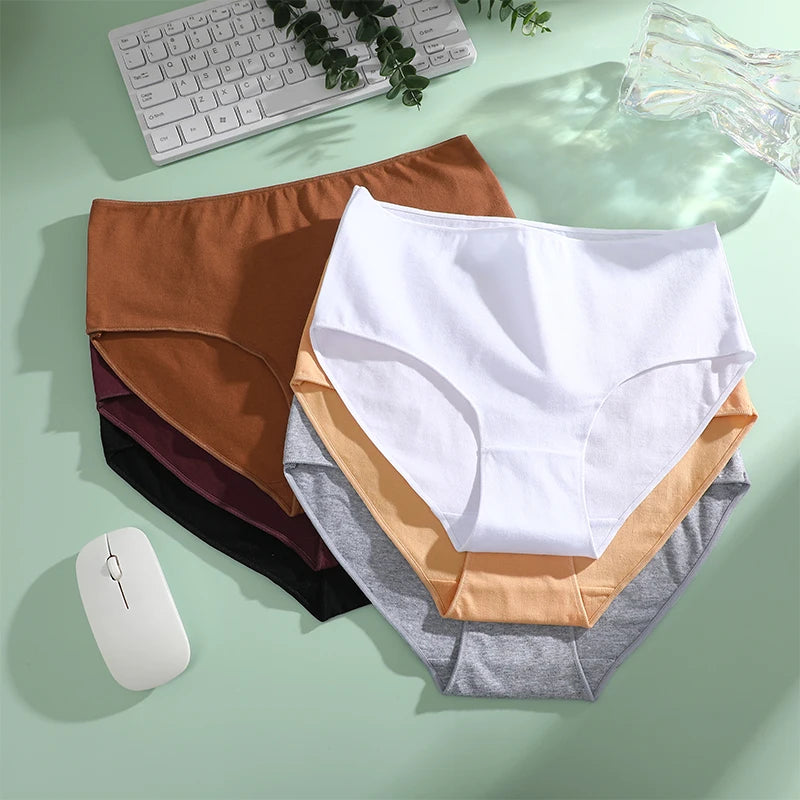 6Pcs/Set Cotton Panties Women High Waist Briefs Seamless Underwear Breathable Underpants Solid Color Panty S-2XL Intimates