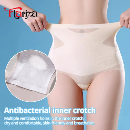 Flarixa Ultra Thin Ice Silk Panties Seamless High Waist Briefs for Women Tummy Control Underwear Shaping Pants Female Lingerie