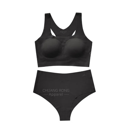 Hot Sale High Quality Latest Design Us Size Stylish Solid Ice Silk Seamless Wireless Bras And Women Underwear Set