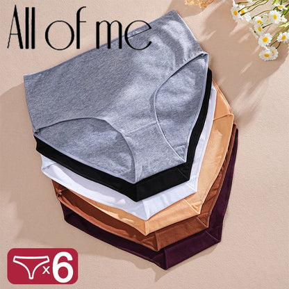 6Pcs/Set Cotton Panties Women High Waist Briefs Seamless Underwear Breathable Underpants Solid Color Panty S-2XL Intimates