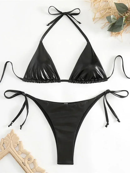 Sexy Brozing Gold Bikinis Sets Women Push Up Micro Bikini Swimsuit 2025 Brazilian Beach Bathing Suit Tie Side Triangle Swimwear