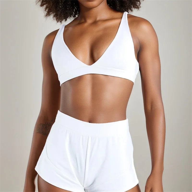 SVEIC Gym Woman Tops Deep V Sports Bra Underwear Sportswear Fitness Breathable Shockproof Training Running Workout Yoga Clothing