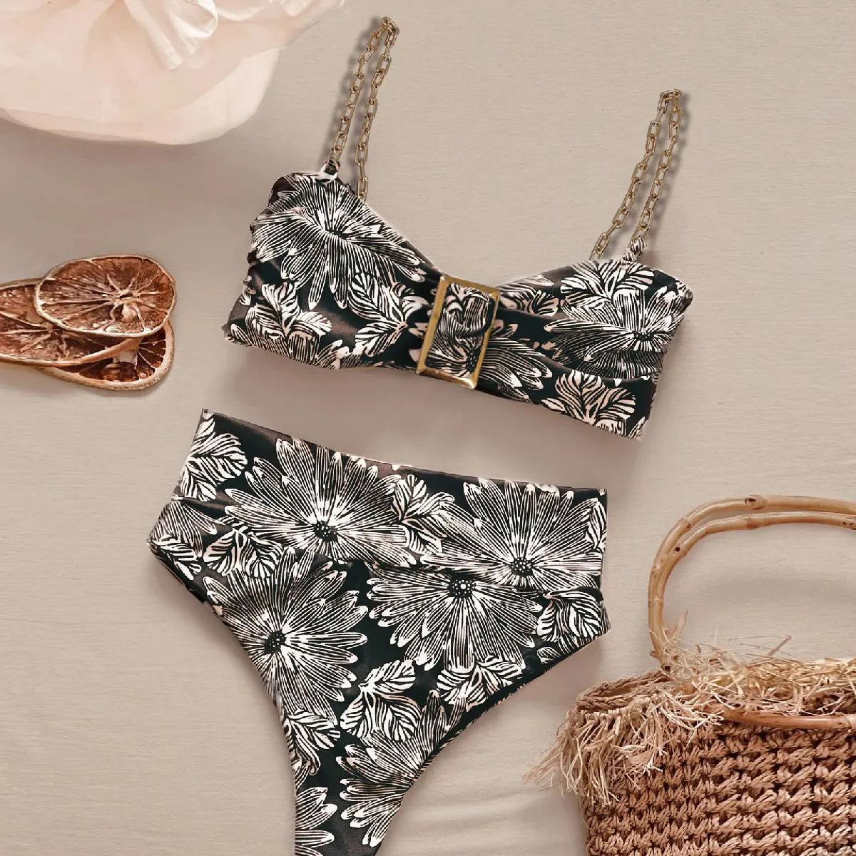 Sexy High Waist Ruffles Bikinis Bandeau Swimwear Women 2025 New Ribbed Women's Swimsuits Bathing Suit Solid Brazilian biquini