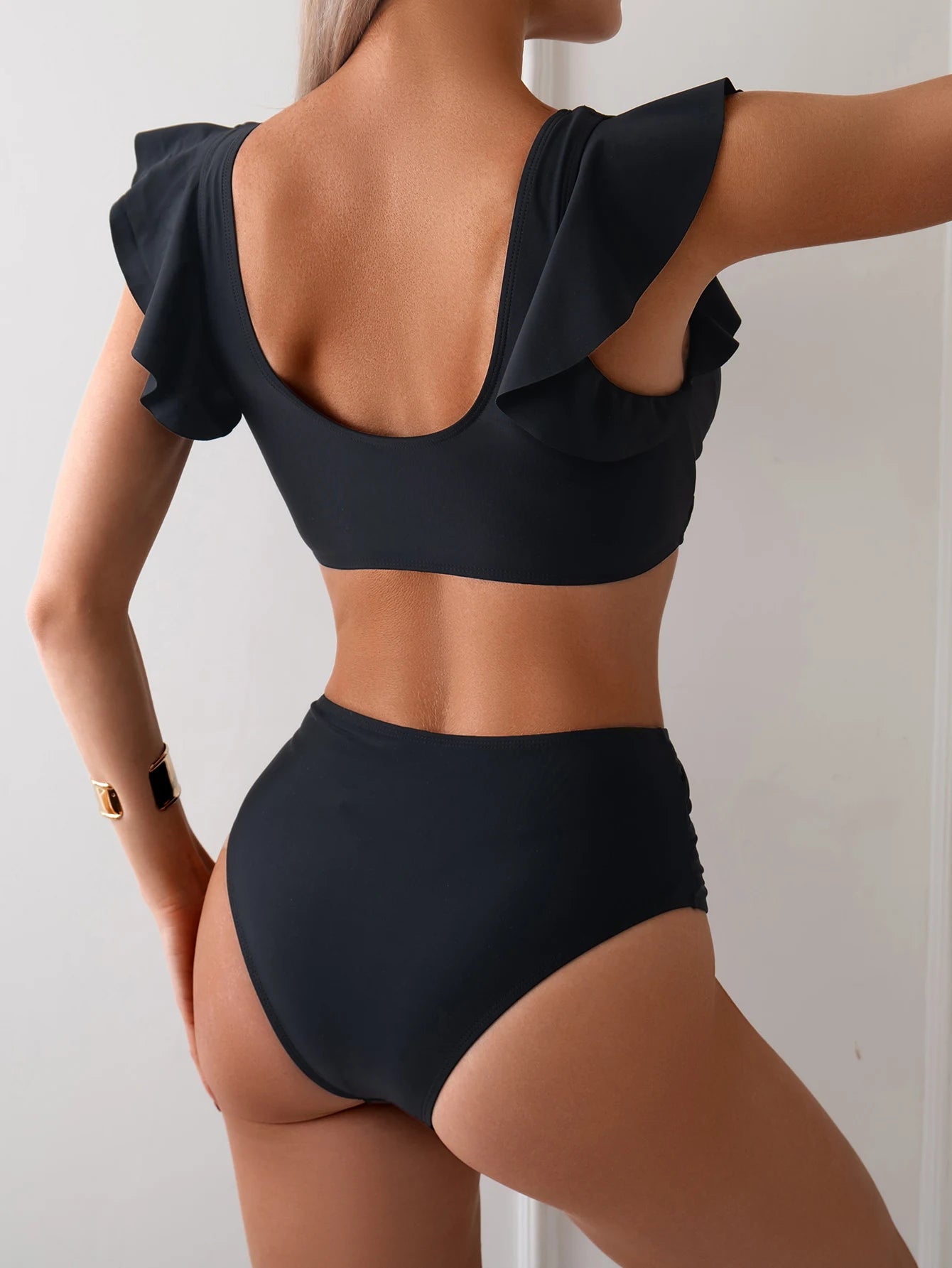 ZAFUL Women High Waisted Bikini Sets Two Piece Ruffle Swimsuit Cross Cutout Ruched Bathing Suit