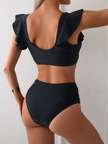 ZAFUL Women High Waisted Bikini Sets Two Piece Ruffle Swimsuit Cross Cutout Ruched Bathing Suit