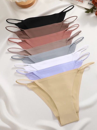 FINETOO 6Pcs Seamless Ice Silk Underwear for Women Sexy Thin Strap Briefs Girls Low Waist Breathable Panties No Trace Lingerie