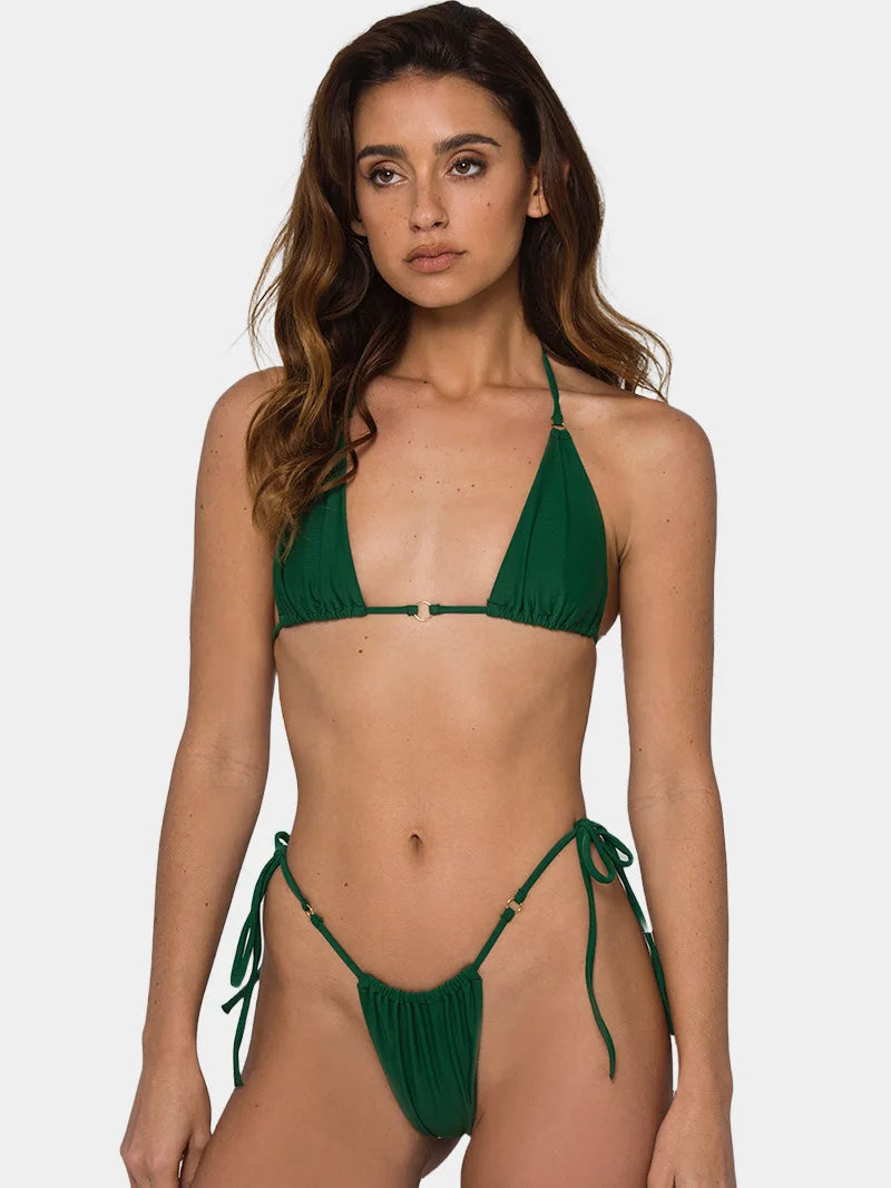European and American Three-point Neckline Tied Triangle Sexy Bikini Swimsuit Women's Tight Fitting High Waisted Sexy Swimsuit
