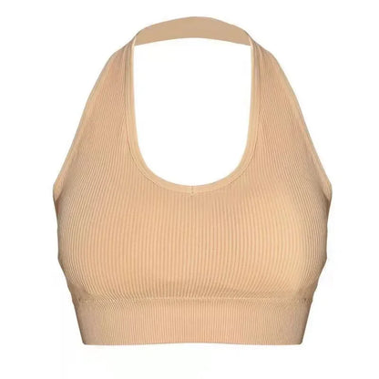 Women Backless Vest Sexy Bra Halter Wire Free Sport Bra Suspender Solid Lingerie Female Tops Beautiful Back Wire Free Sports Bra