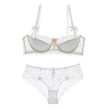 MOYISU Rabbit Ear AB Cup Pure Desire Girl Bra Set | Pull-up Bra with Bow | Breathable French lace Bra | Anti-slip Cup Date Night