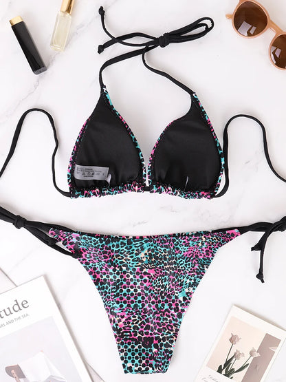 Two-Piece Women's Split Bikini Set Summer Strappy And Lace-Up Colorful Polka Dot Printed Lady's Bikini Beach Vacation Swimsuit