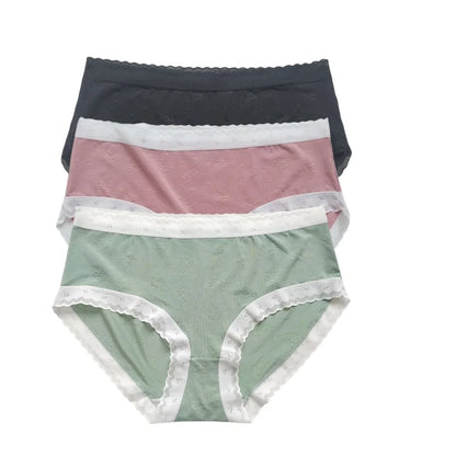 3Pcs/Set Low Rise Briefs Women Ice Silk Panties Breathable Seamless Underwear Solid Color Female Underpants Sexy Lingerie M-XL