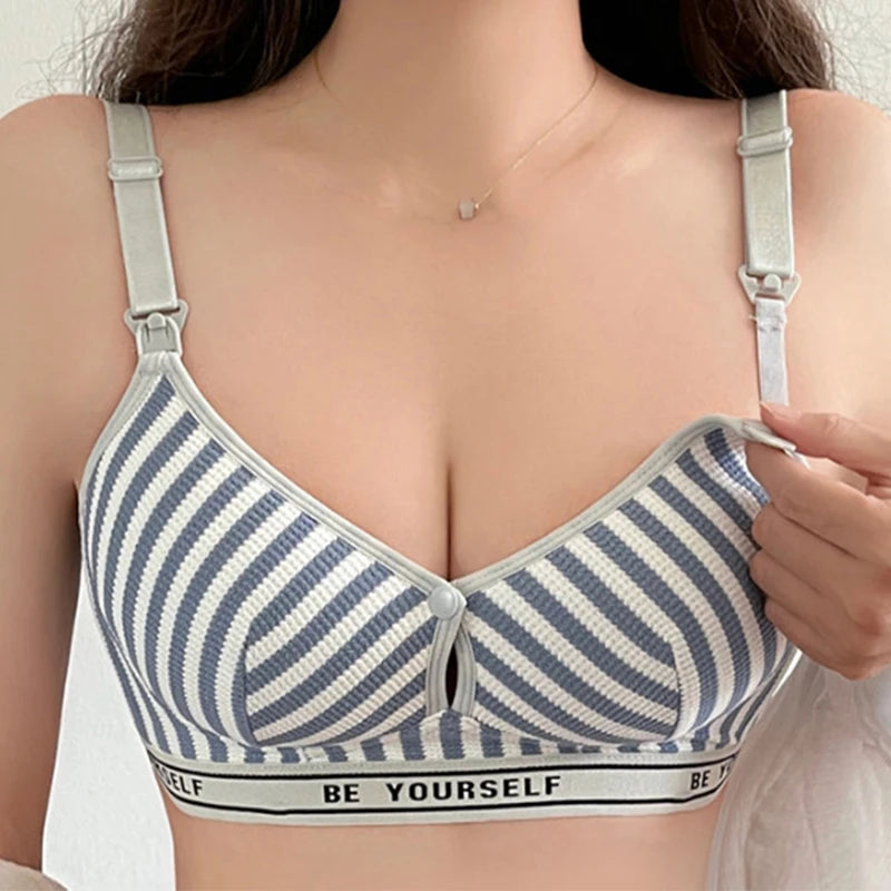 New Lightweight Breathable Maternity Breastfeeding Bra Made of Pure Cotton Gathered Anti Sagging Letter Stripe Women's Underwear