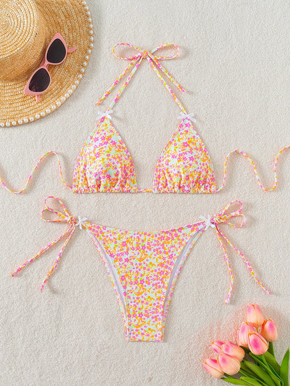 2025 New Women's Bikini Set  Adjustable Tie Side Bandage Swimwear High-End Sexy Two-Piece Bathing Suit Summer Beach Push Up
