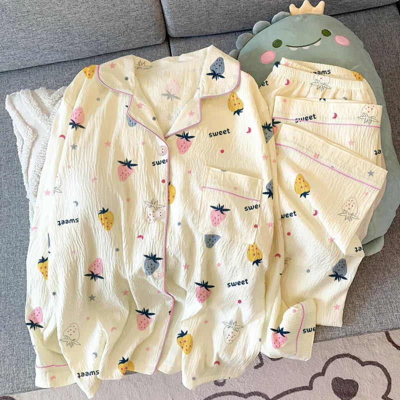 Pink Bow Tie Design Pajamas for Women Long Sleeve Top & Elastic Waist Pants Pajamas Set Harajuku Style Casual New Home Wear