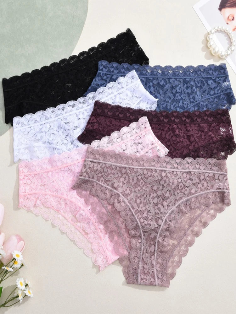 6PCS/Set Women Sexy Lace Panties Low Waist Briefs Hollow Out Comfortable Breathable Lingerie Floral Embroidery Ladies Underpants