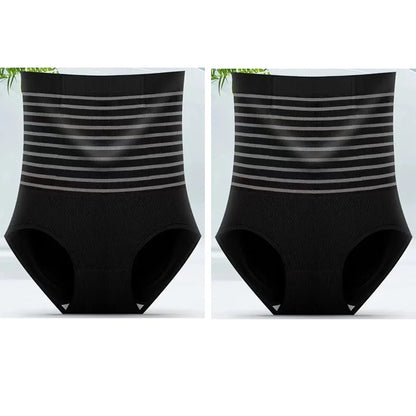 2pcs Women No Trace High Waist Shaping Briefs Body Shaper Slimming Underwear Butt Lifter Control Panties Stripe Shapewear Pants