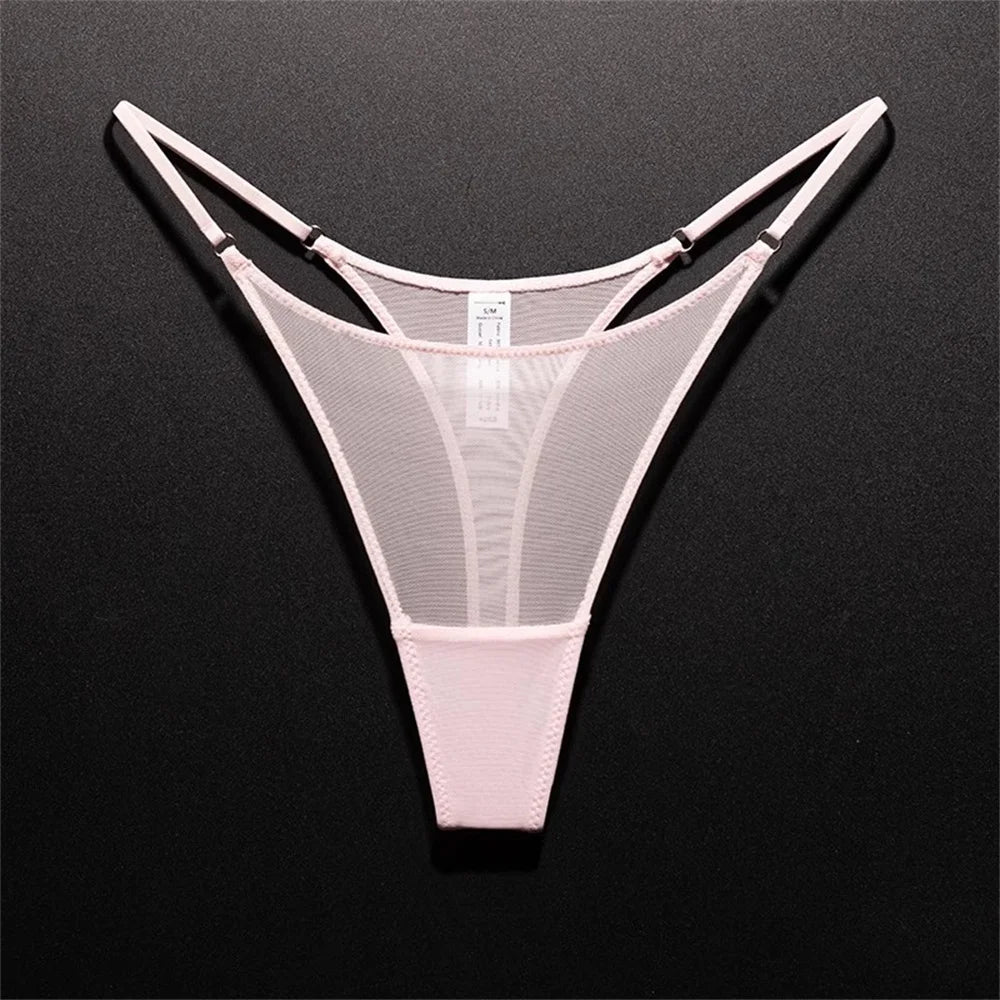 High Slit Women Seamless Thong Ultra-thin Mesh Sexy Underwear Transparent Gauze Sports Fitness G-string Plus Size