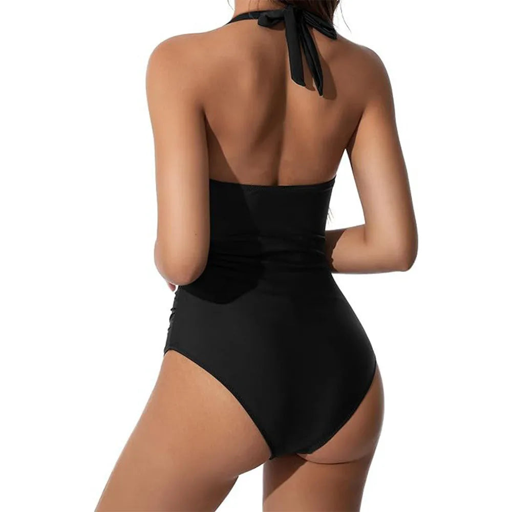 Women's One Piece Swimsuits Tummy Control Bathing Suits for Womens Halter V Neck Criss Cross Ruched Push Up Slimming Swimwear