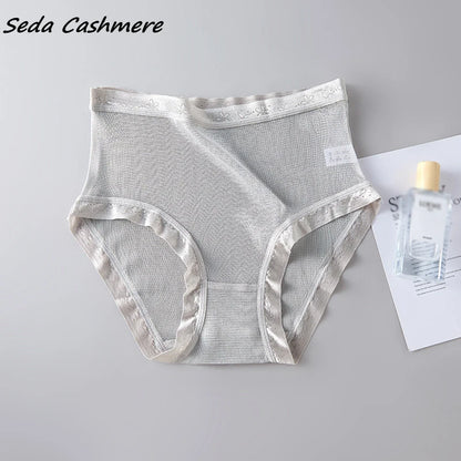 High-grade 100% mesh silk women's briefs Summer Autumn Double bottom breathable,  mulberry silk underwear