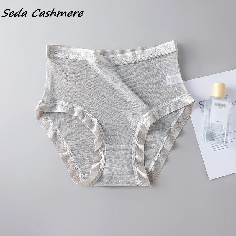 High-grade 100% mesh silk women's briefs Summer Autumn Double bottom breathable,  mulberry silk underwear