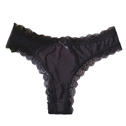 Sweet Pink Satin Silk Ruffle Thong Sexy Low Waist G-String Briefs for Women Ice Silk Underwear Female Intimates Lingerie
