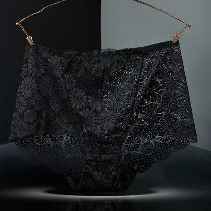 1Pc Fashion Women High Waist Plus Size Panties Lace Mesh Floral Transparent Briefs Underwear Solid Seamless Underpants Lingerie